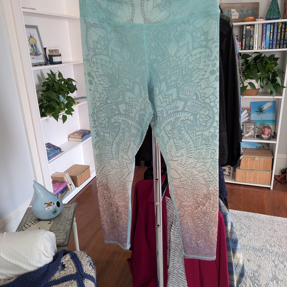 Evolution and Creation Teal and Black Abstract Leggings
